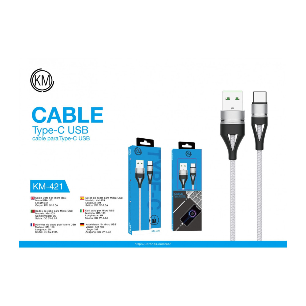 KM-421 CABLE TYPE-C TRENZADO NYLON [BLANCO]