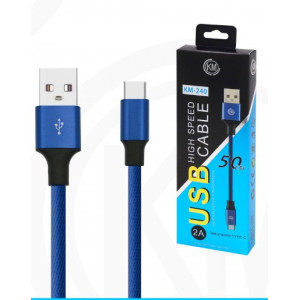 KM-240 CABLE TYPE-C 50CM TRENZADO [AZUL]