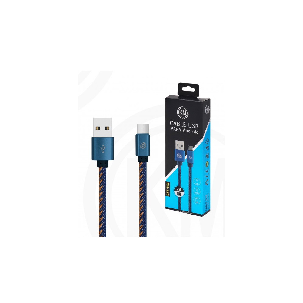 KM-220 CABLE MICRO-USB TRENZADO MEZCLILLA [AZUL]